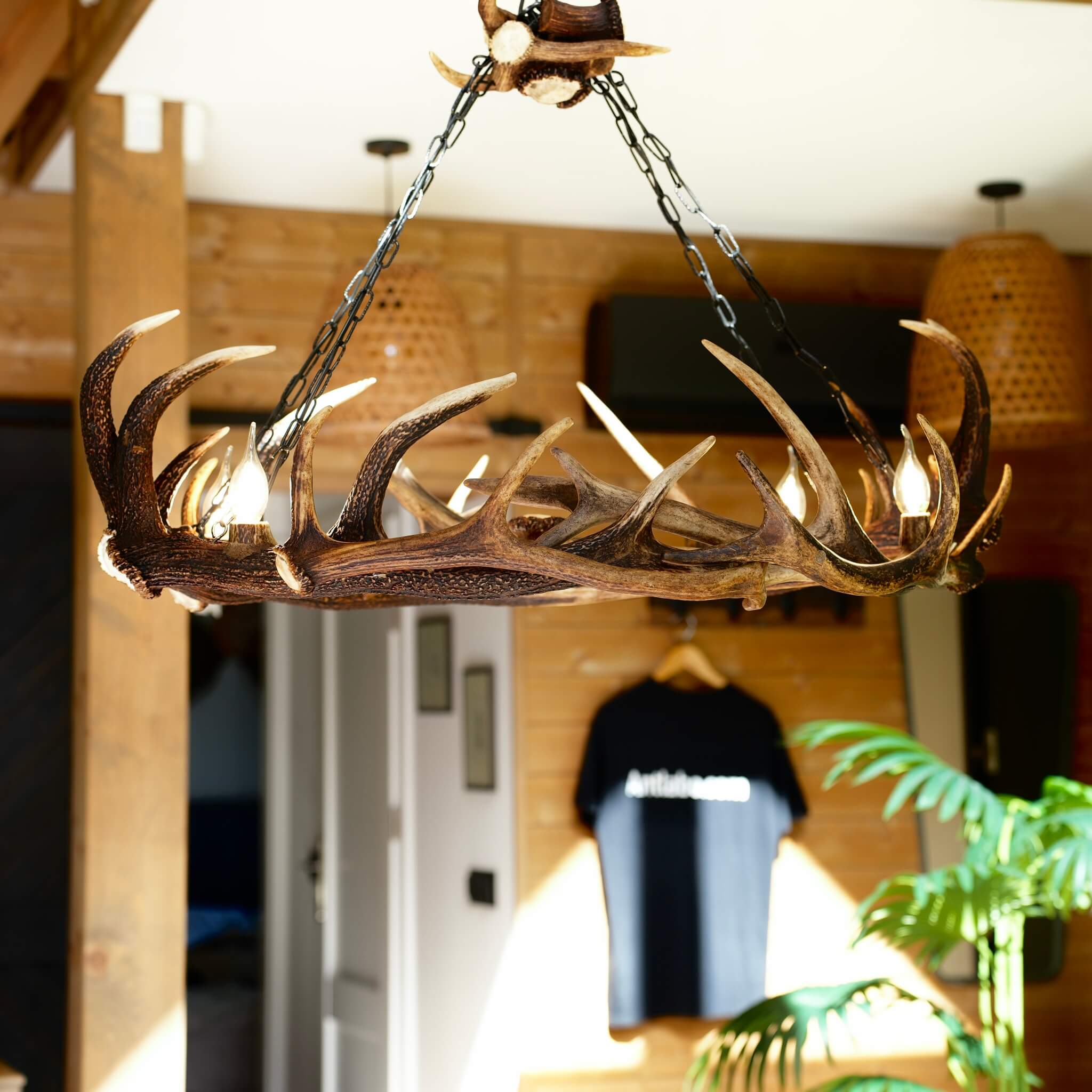Huge antler chandelier.
