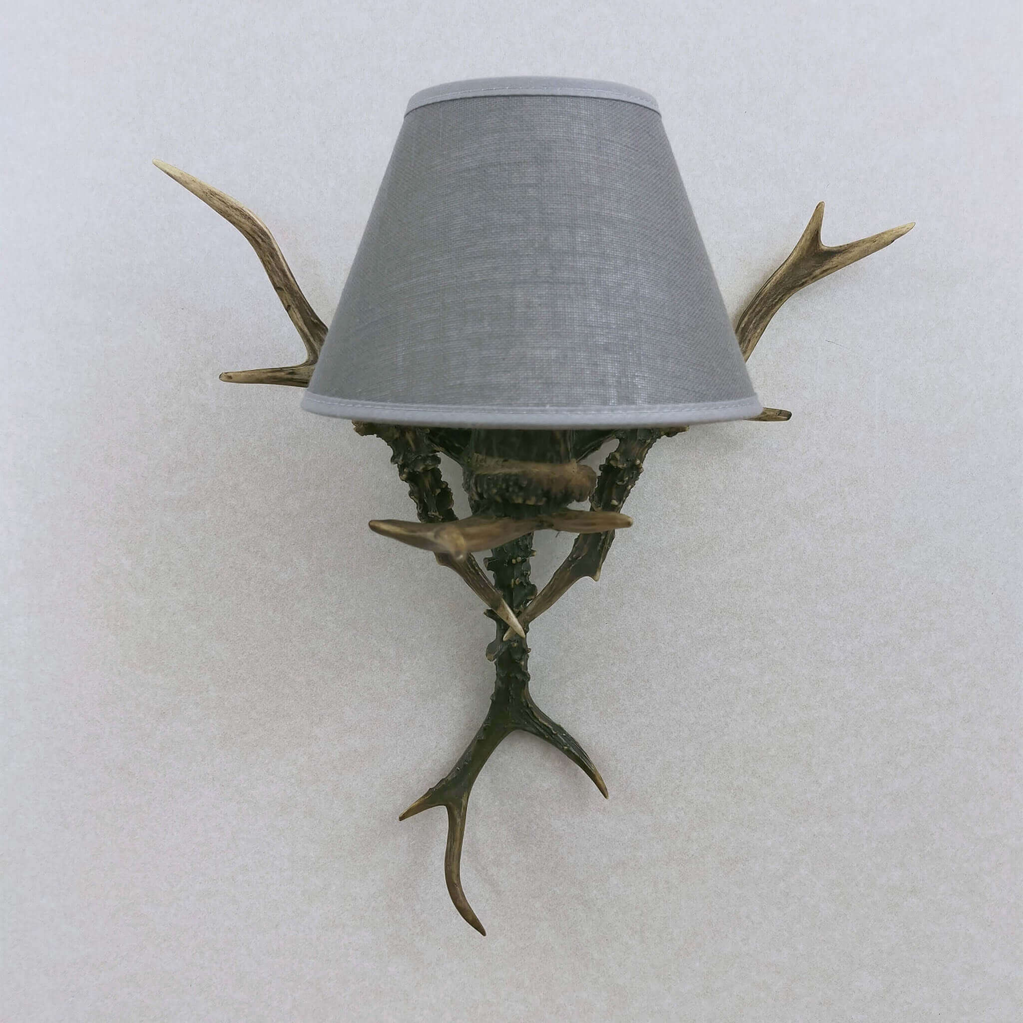 Small antelr wall chandelier with shade.