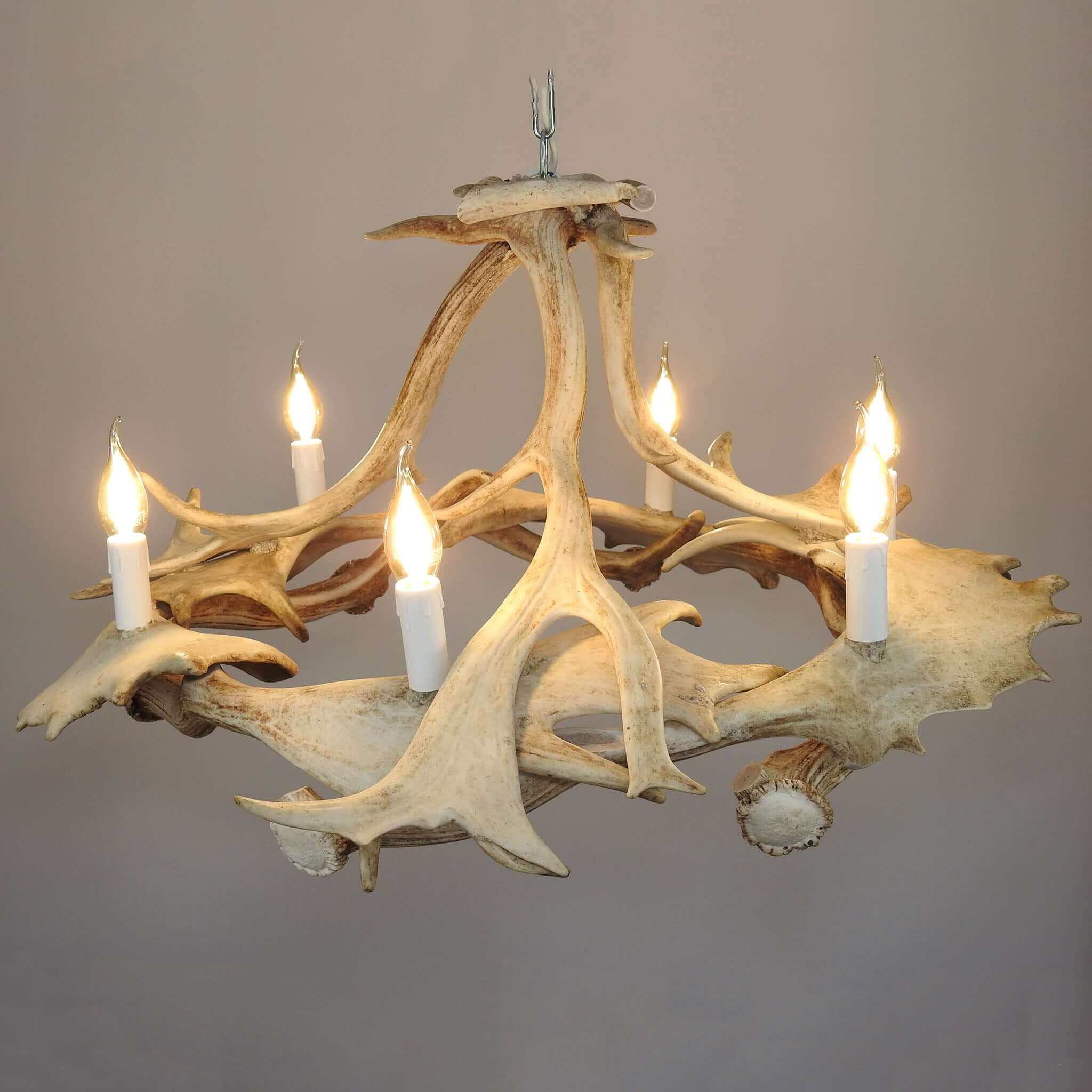 Pale antler chandelier.