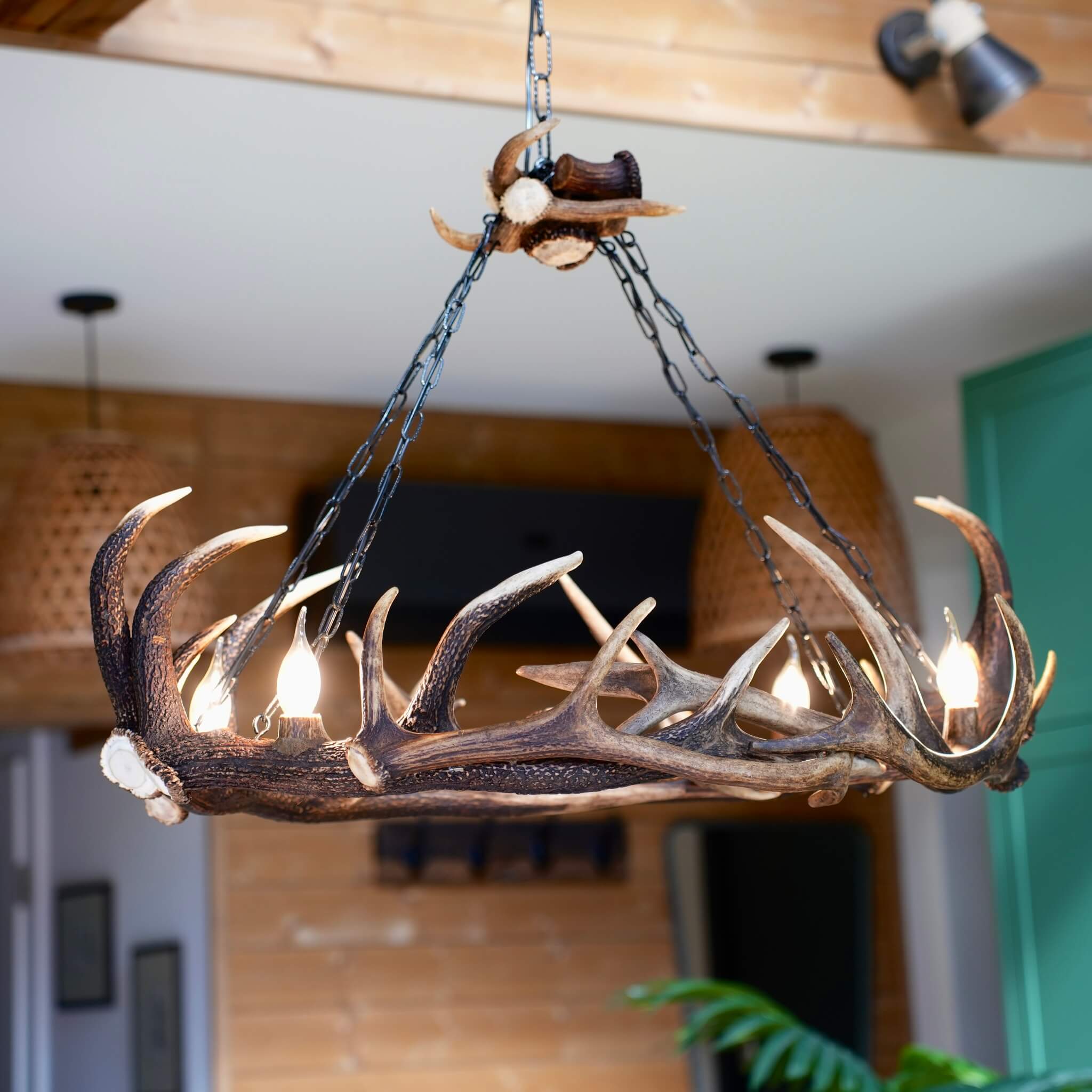 Real antler elliptical chandelier for living room.
