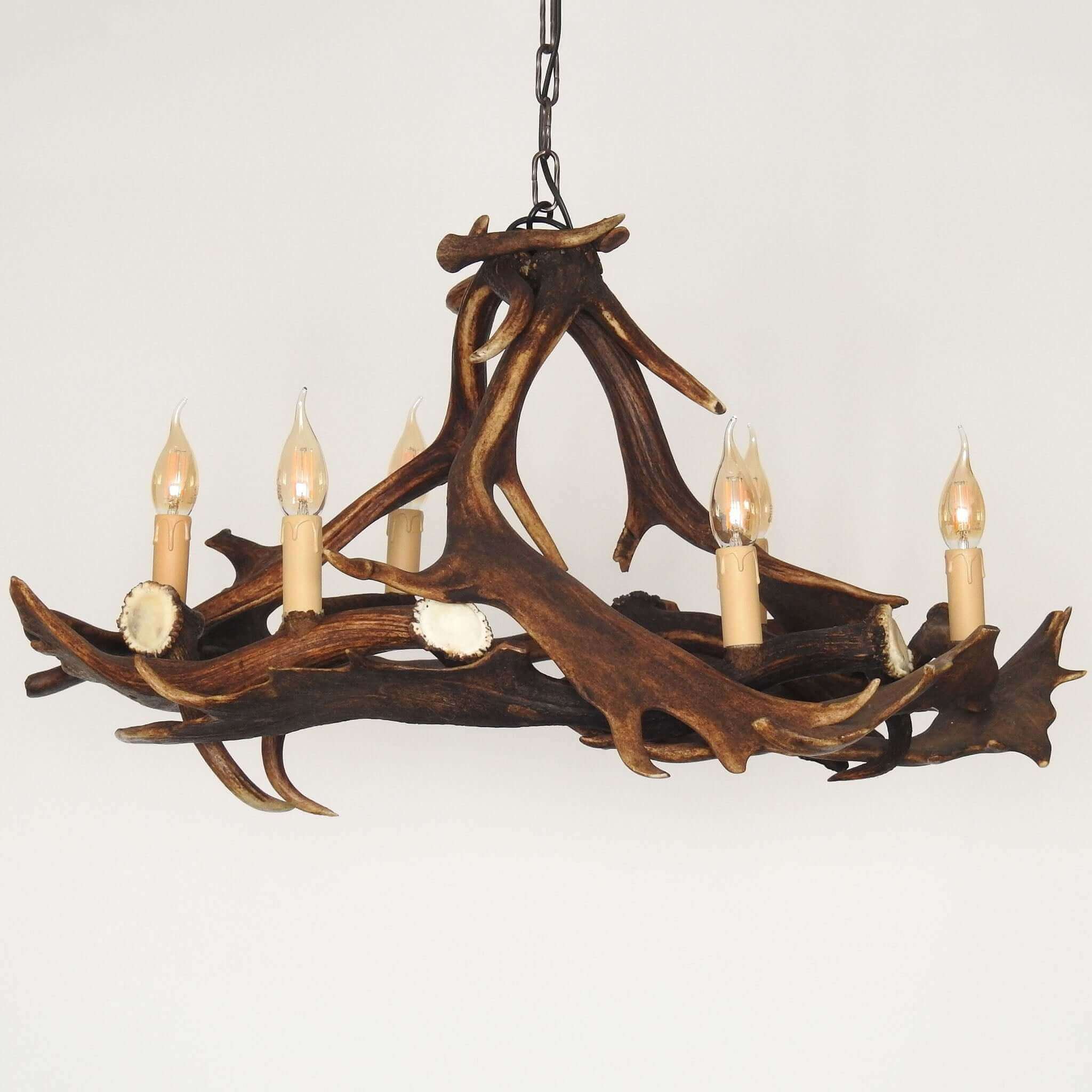 Farmhouse deer antler chandelier.