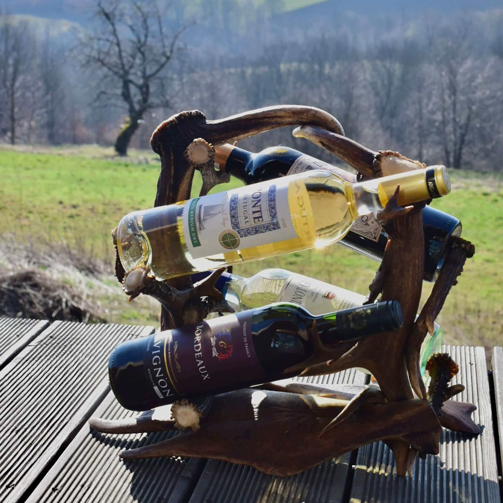 Winerack made of real fallow deer antlers.