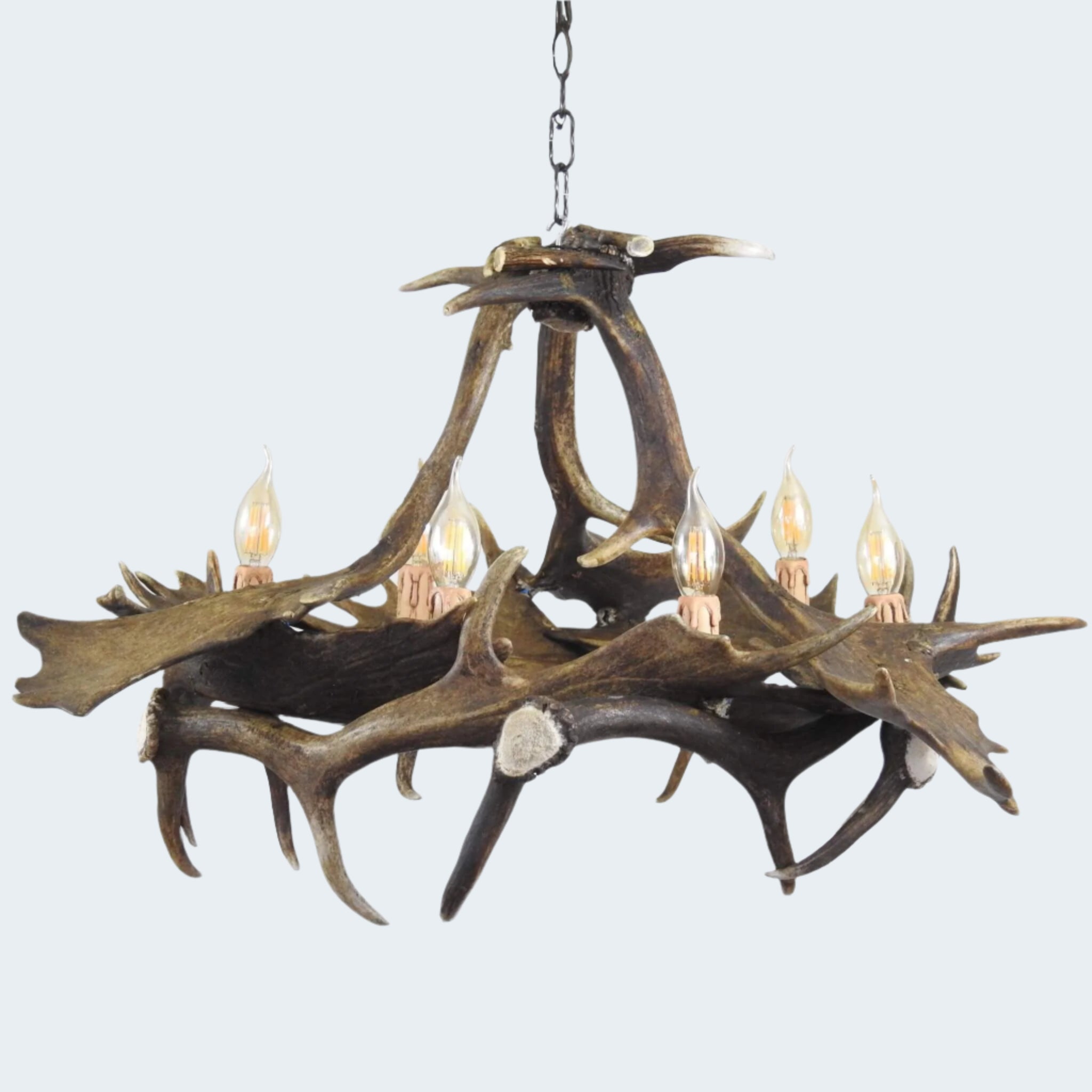 Real antler farmhouse chandelier.