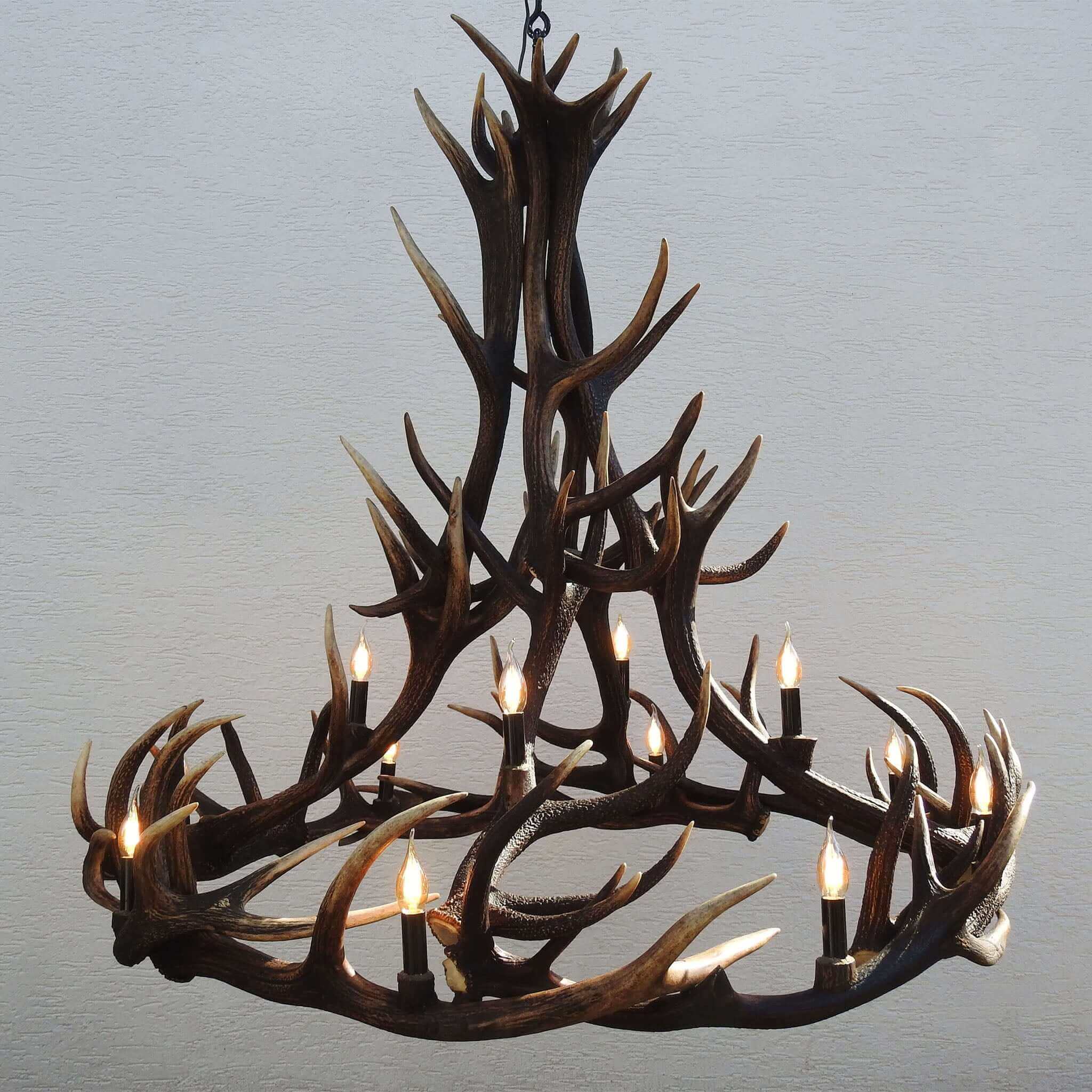 Rustic style, big antler chandelier.