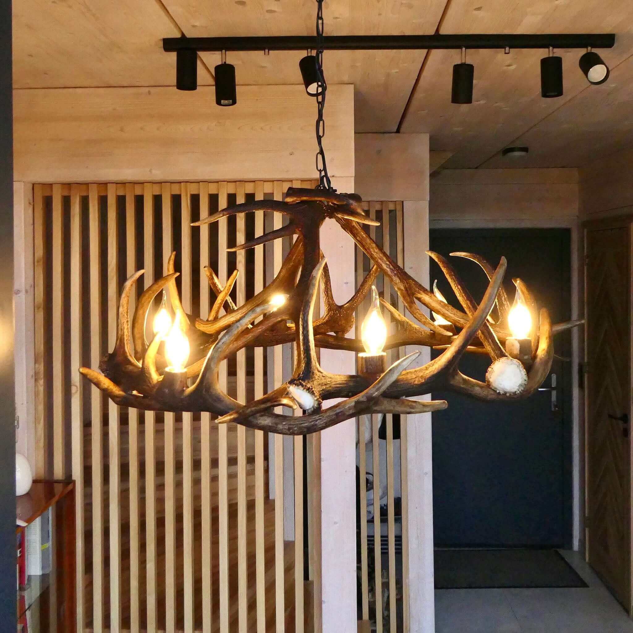 Modern antler chandelier.
