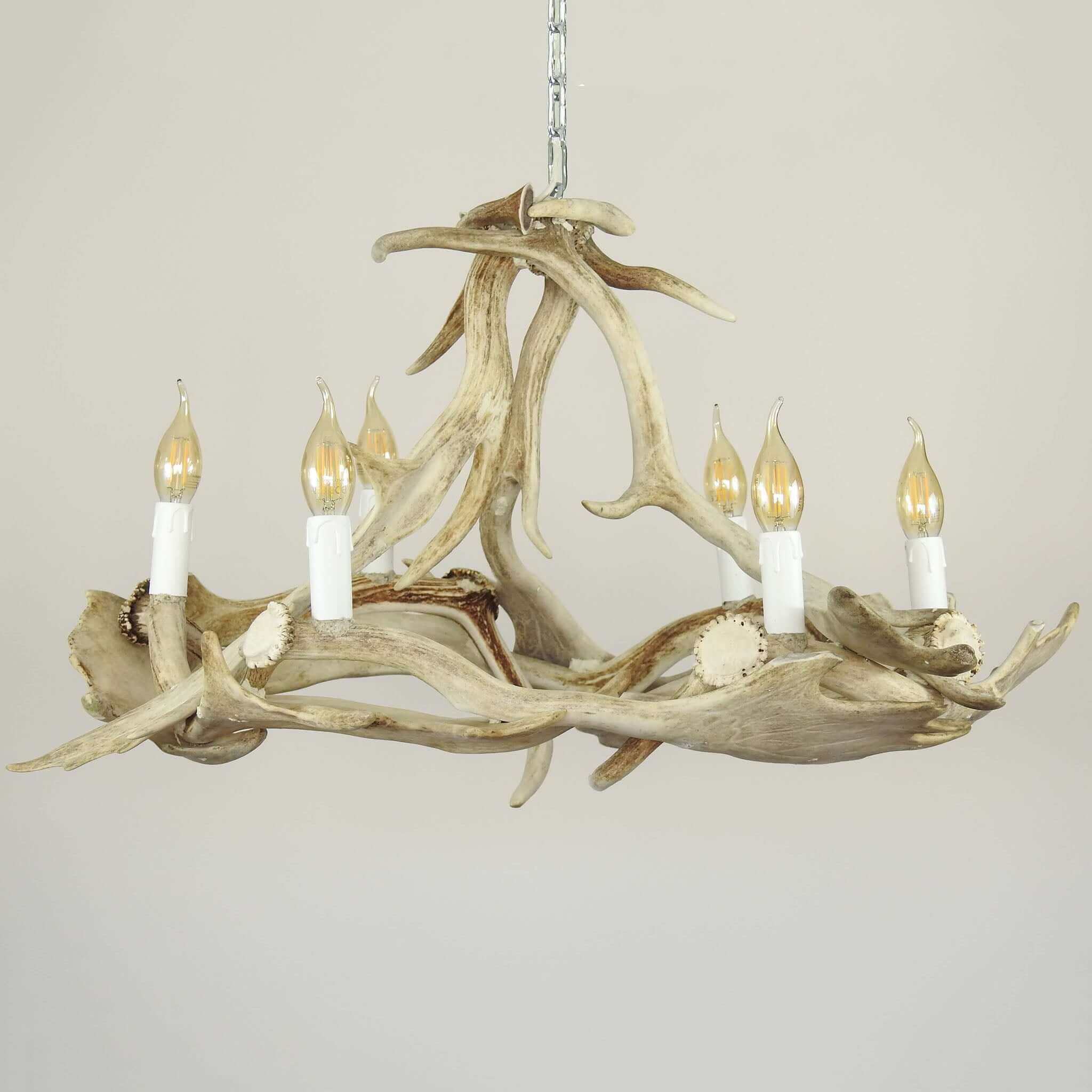 Modern chandelier made of deer antlers.