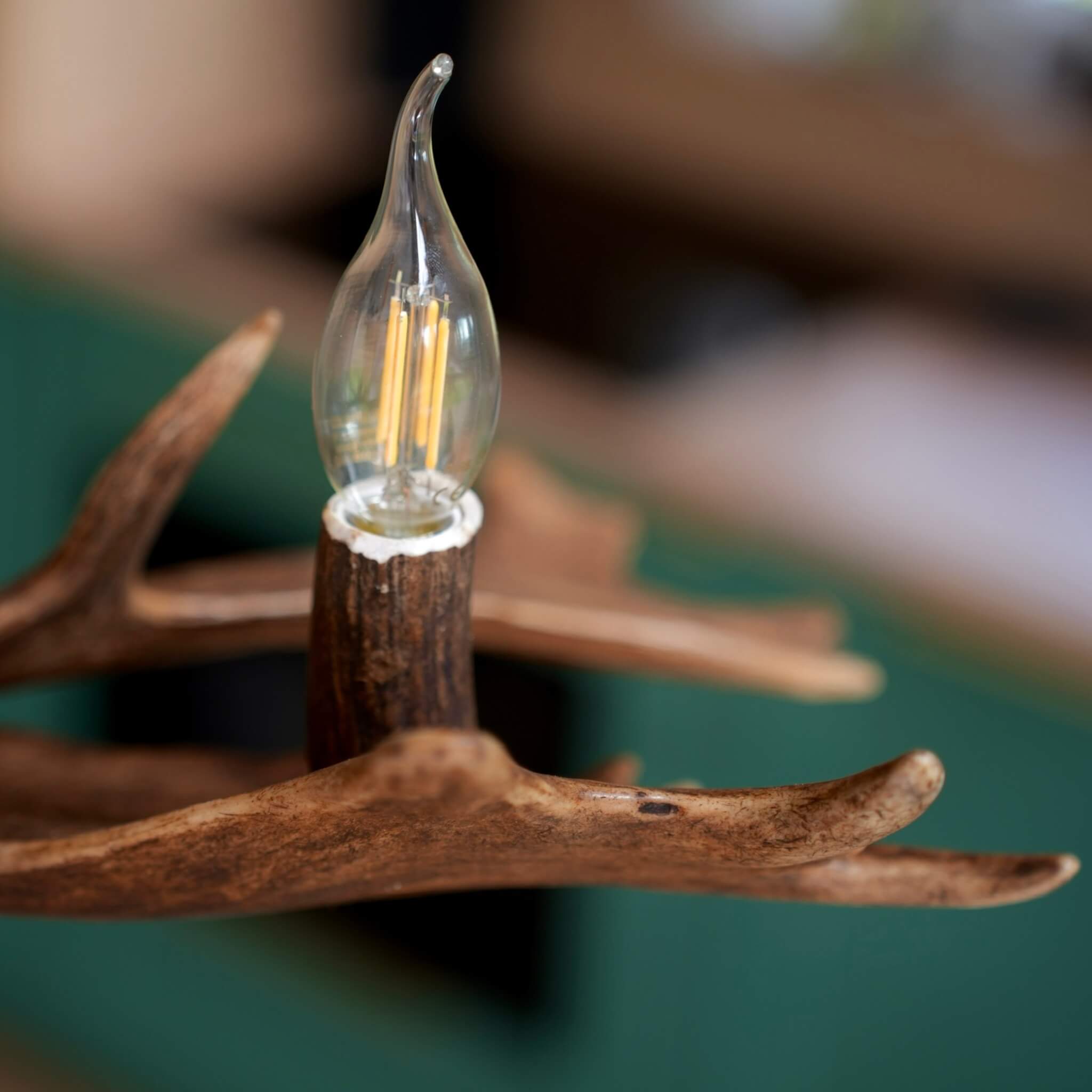 Rustic three-light chandelier crafted with antlers, ideal for a mountain retreat or lodge.