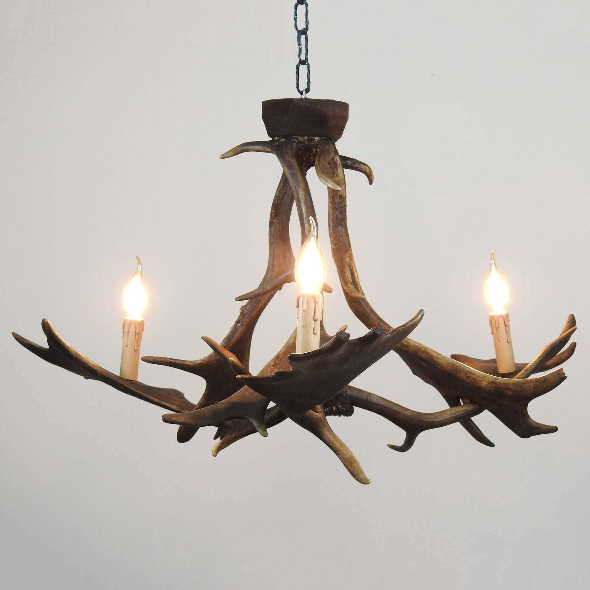 Real antler chandelier for 3 lights.