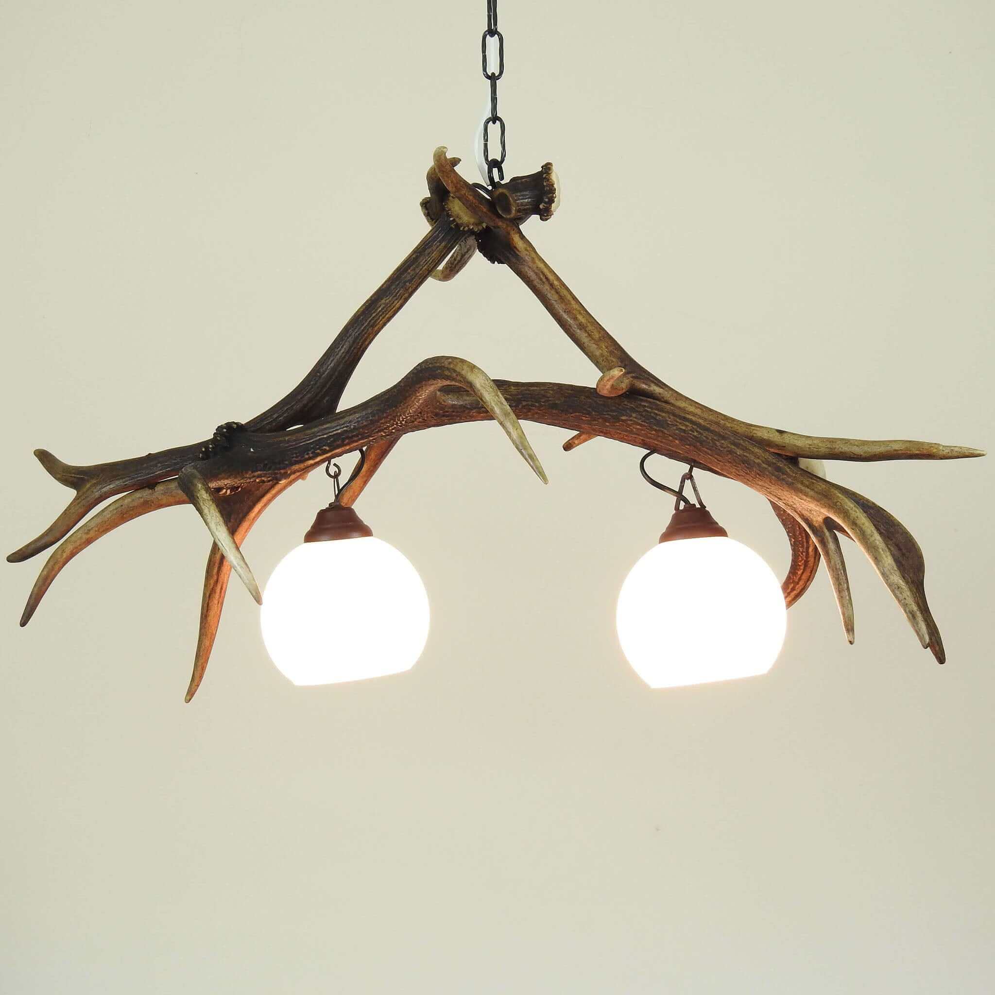 Real antler pendant lamp for 2 bulbs