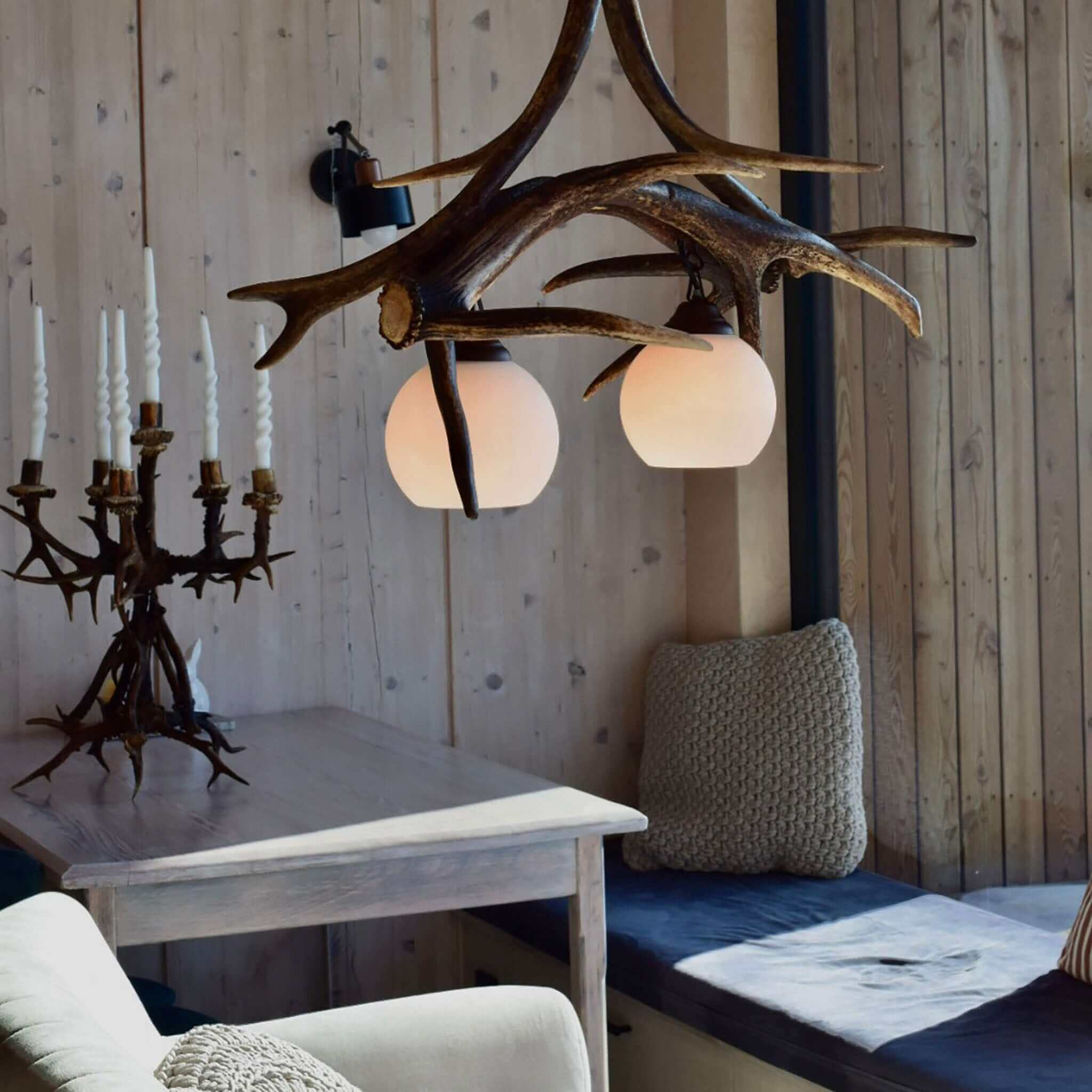 Modern antler chandelier.
