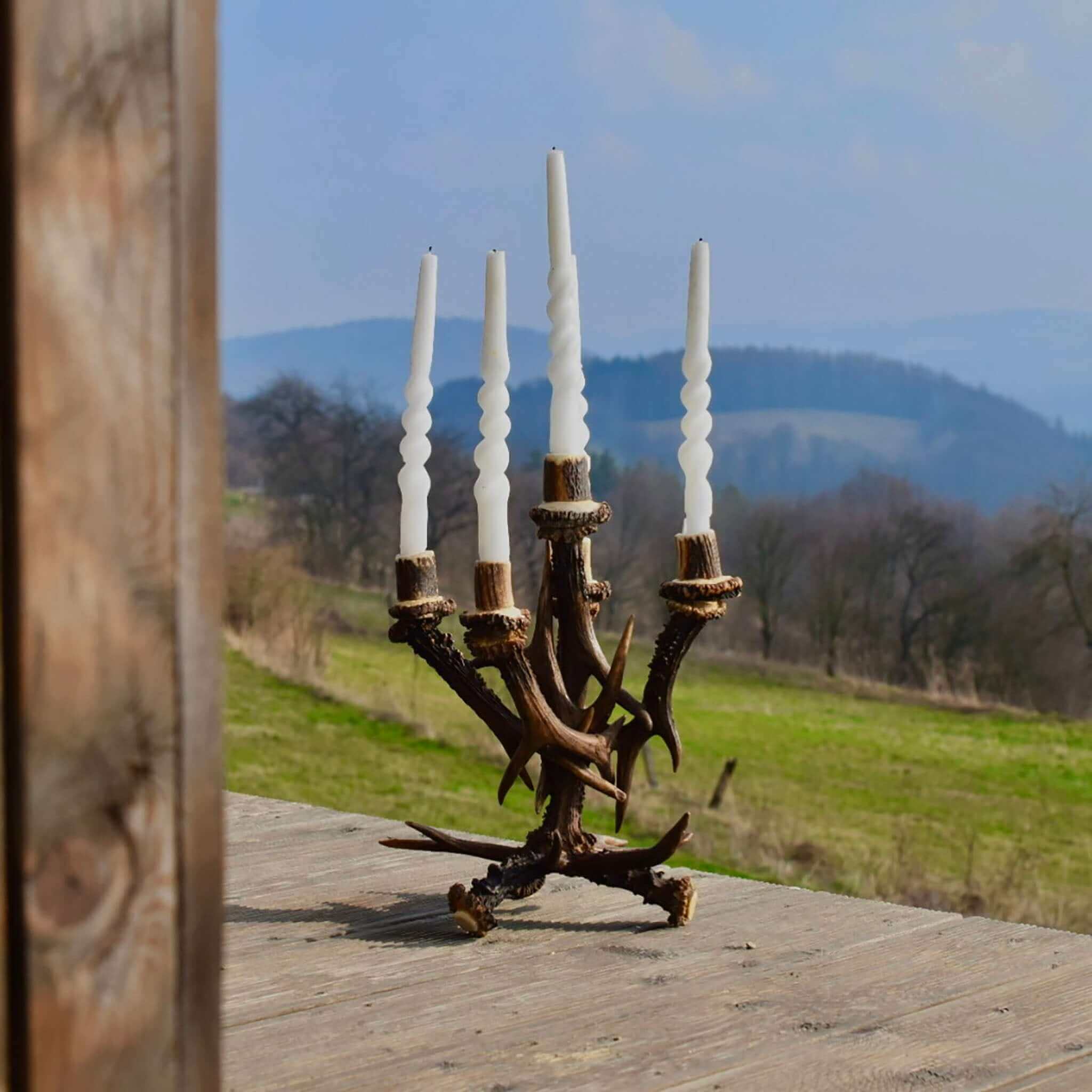 Real roe deer antler candle holder.