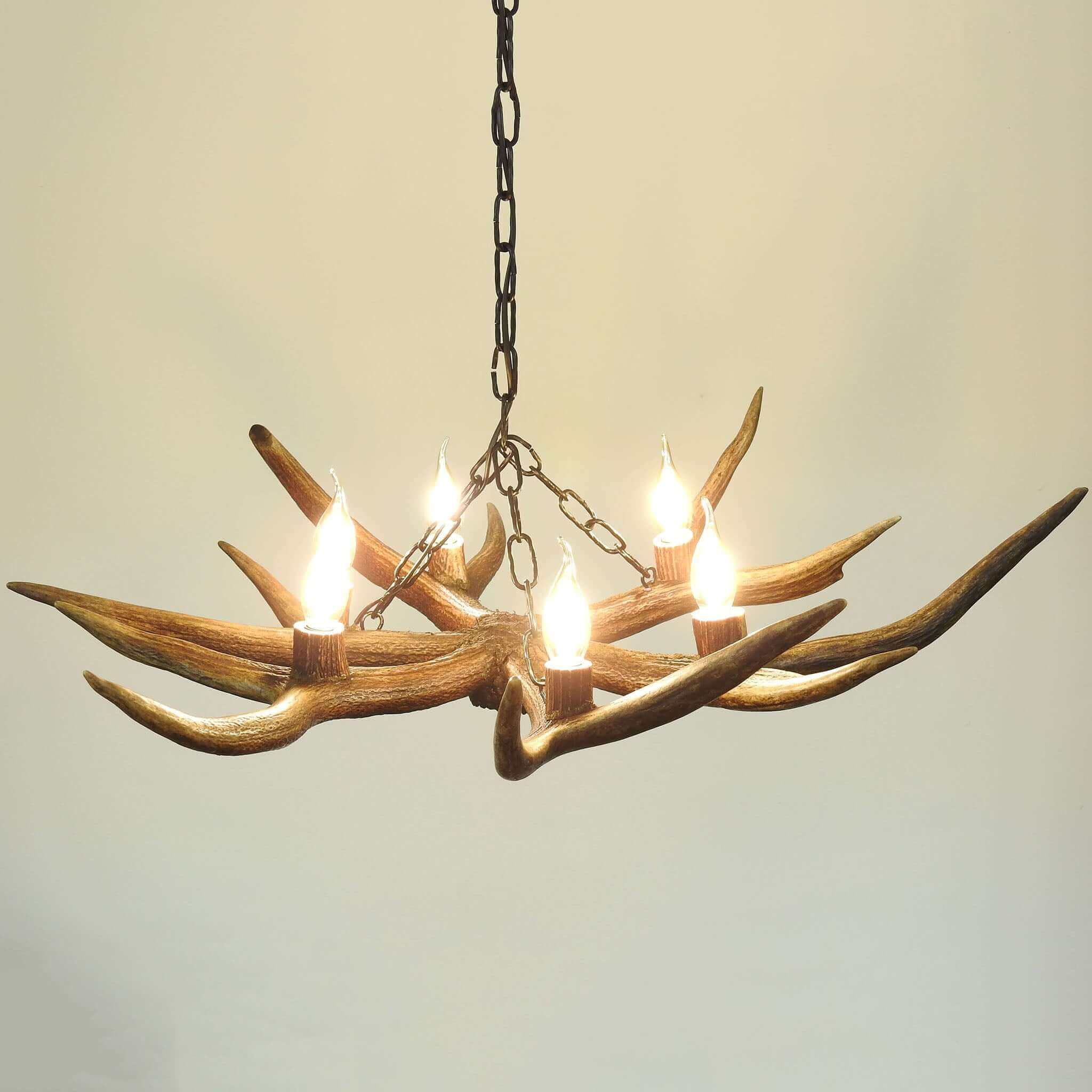 Rustic chandelier made of antlers.