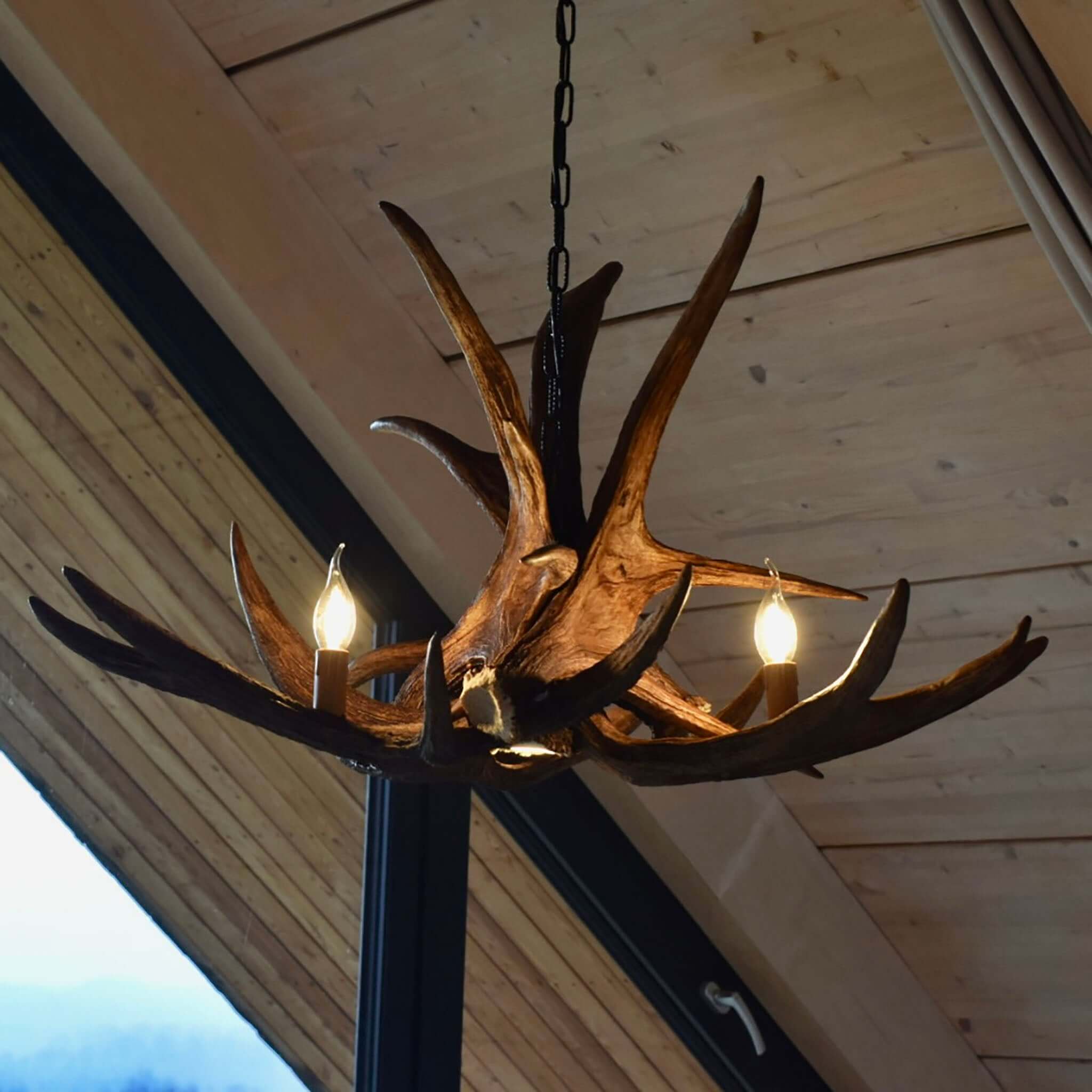Rustic moose antler chandelier.