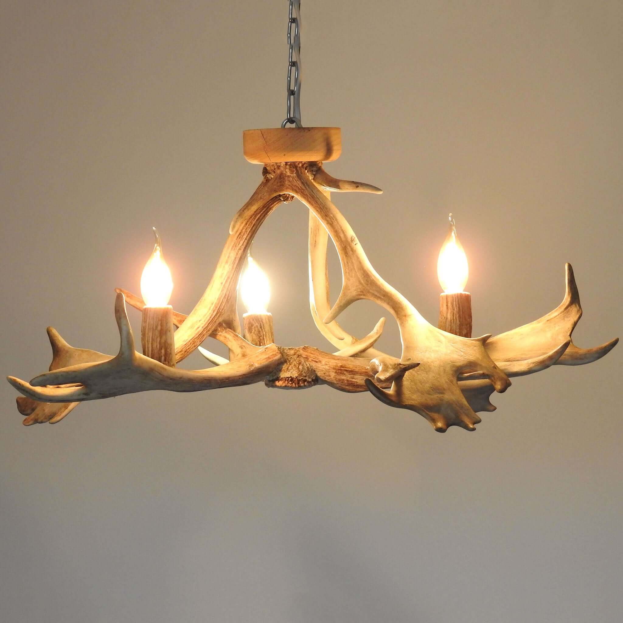 Low ceiling antler chandelier made of fallow deer antlers.