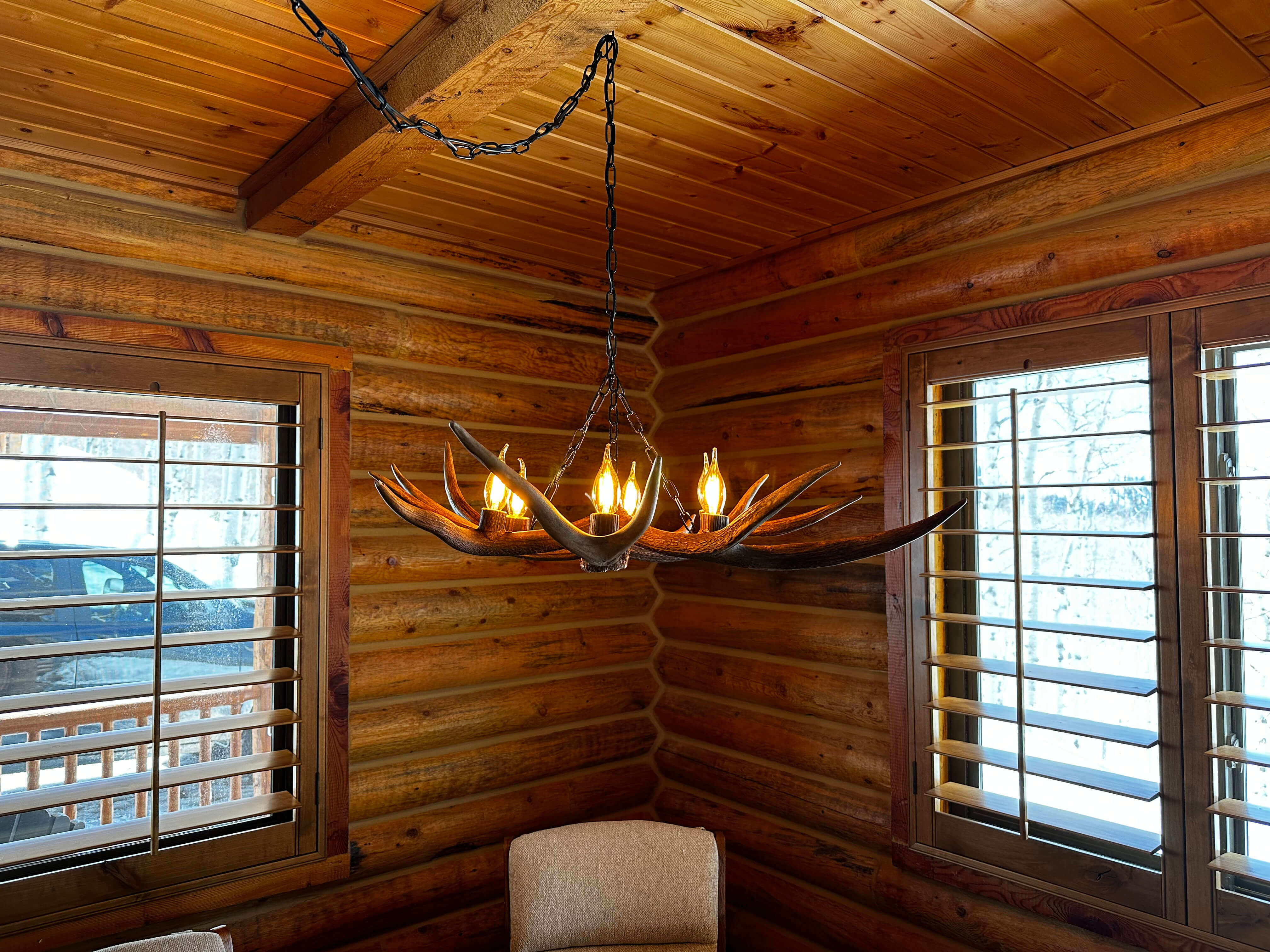 Small antler chandelier for low ceiling room