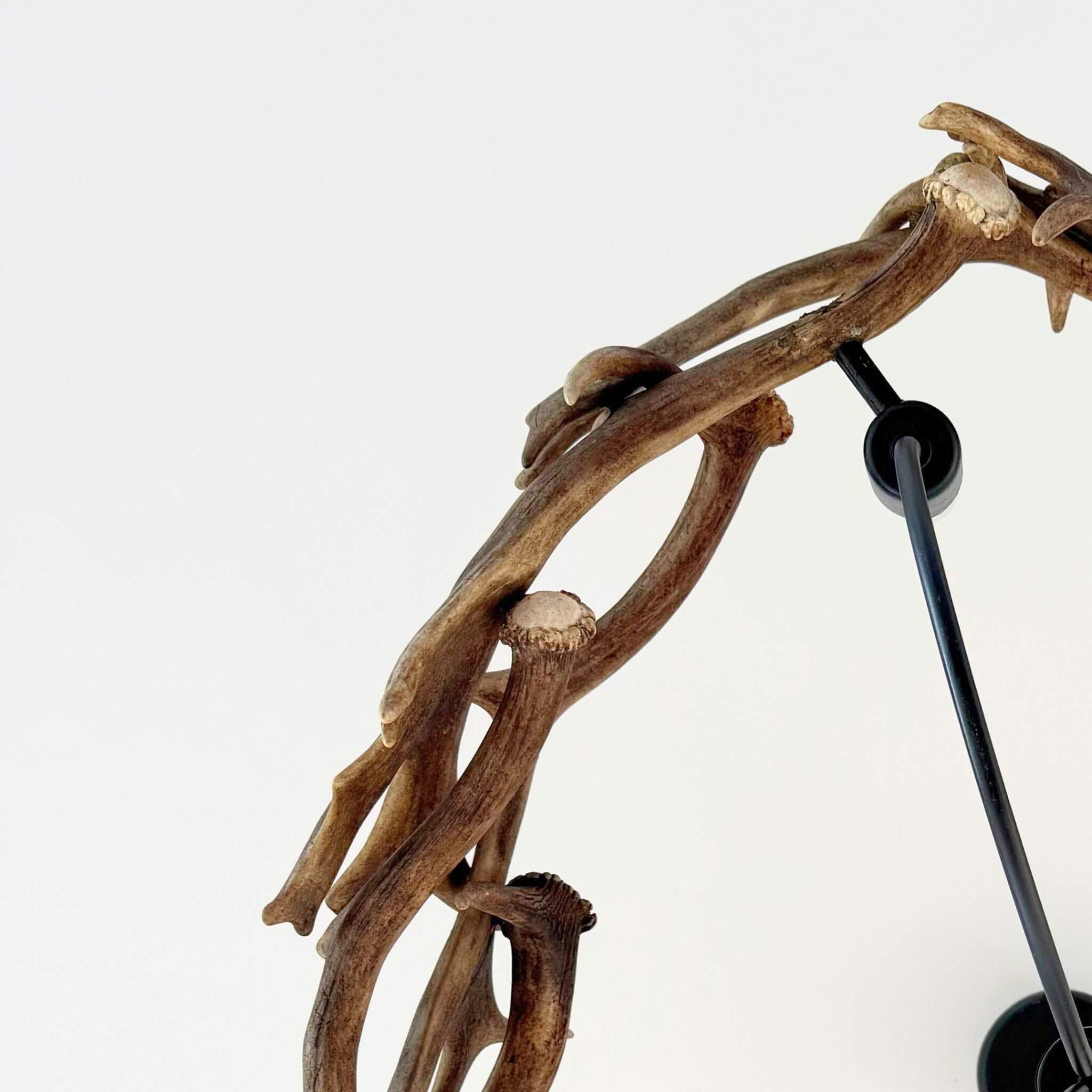 Details of antler ring in farmhouse chandelier.