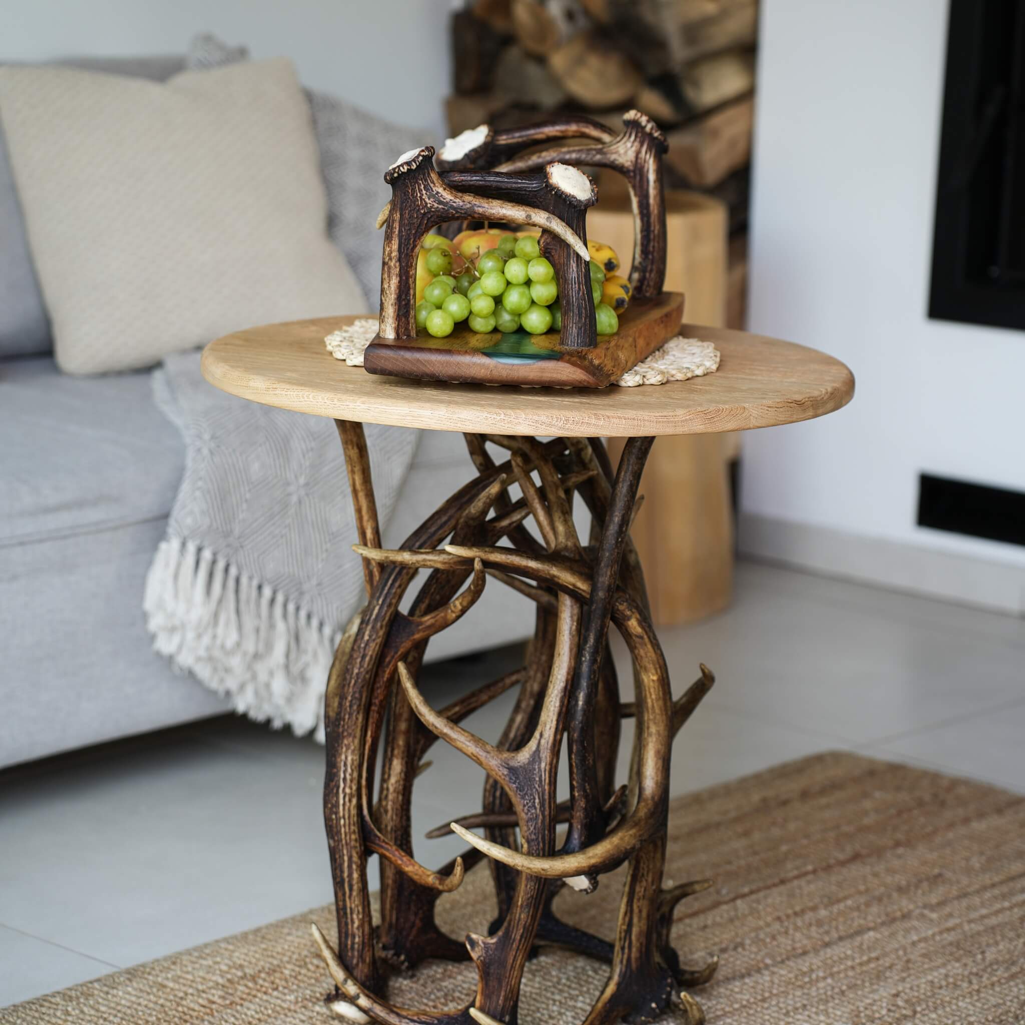 Small Antler Table with Wooden Table Top