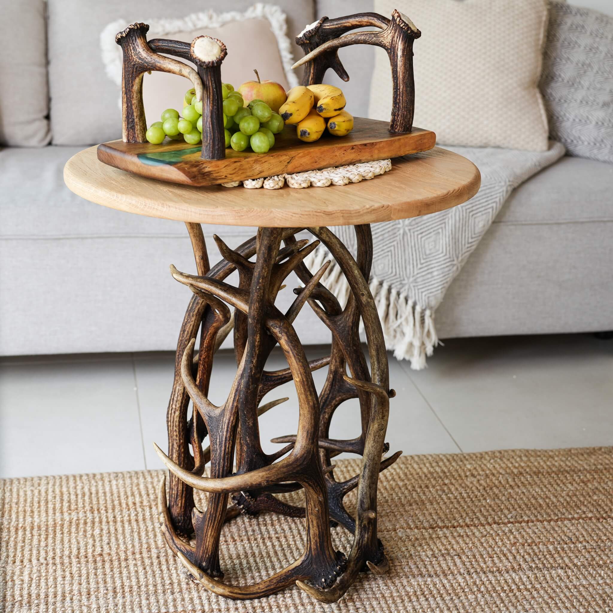 Small Antler Table with Wooden Table Top
