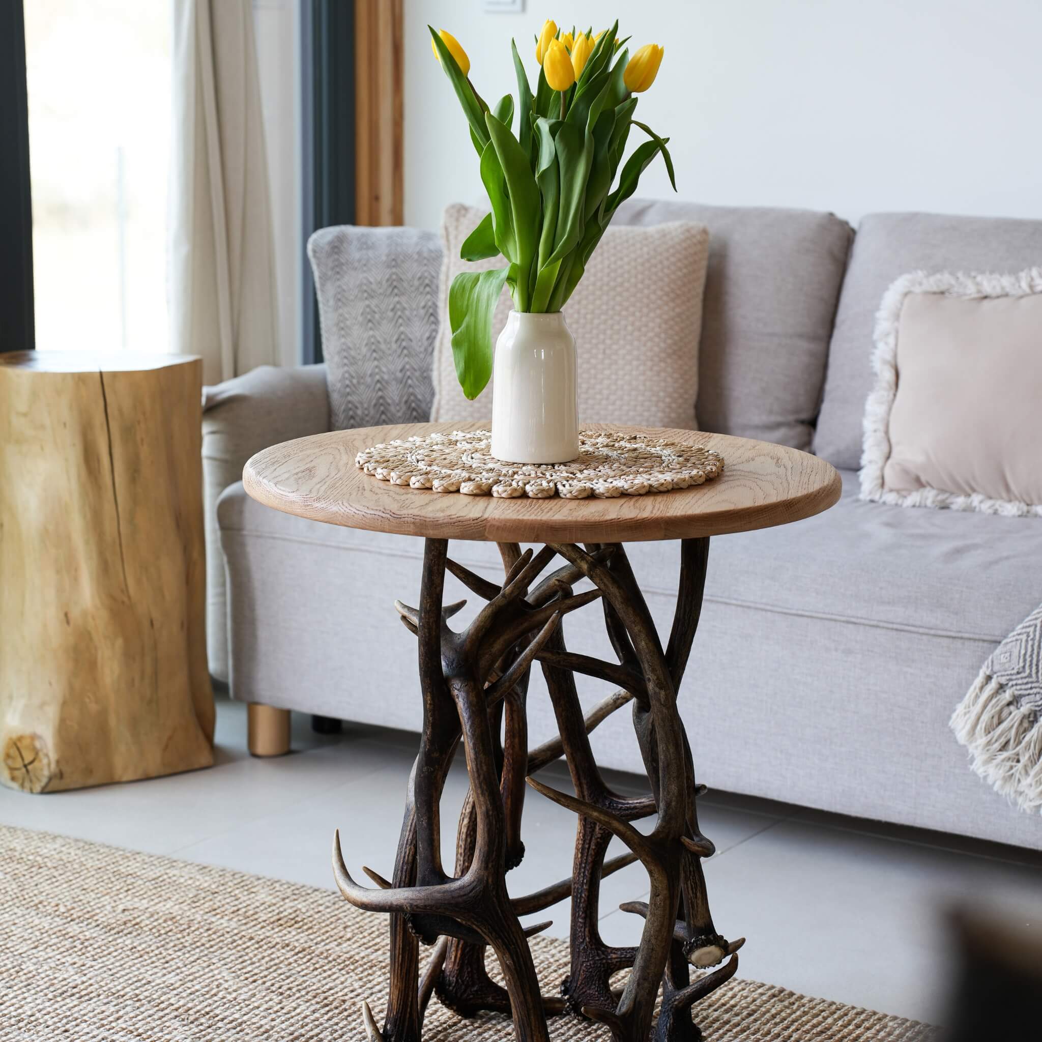 Small Antler Table with Wooden Table Top