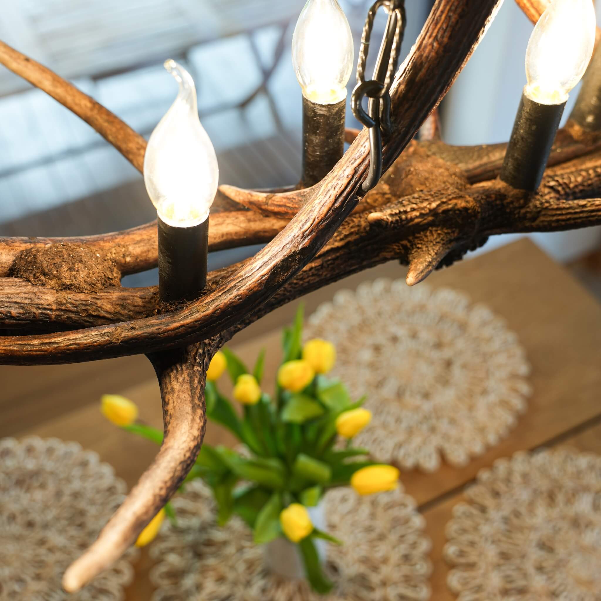 Antler ighting over the table.