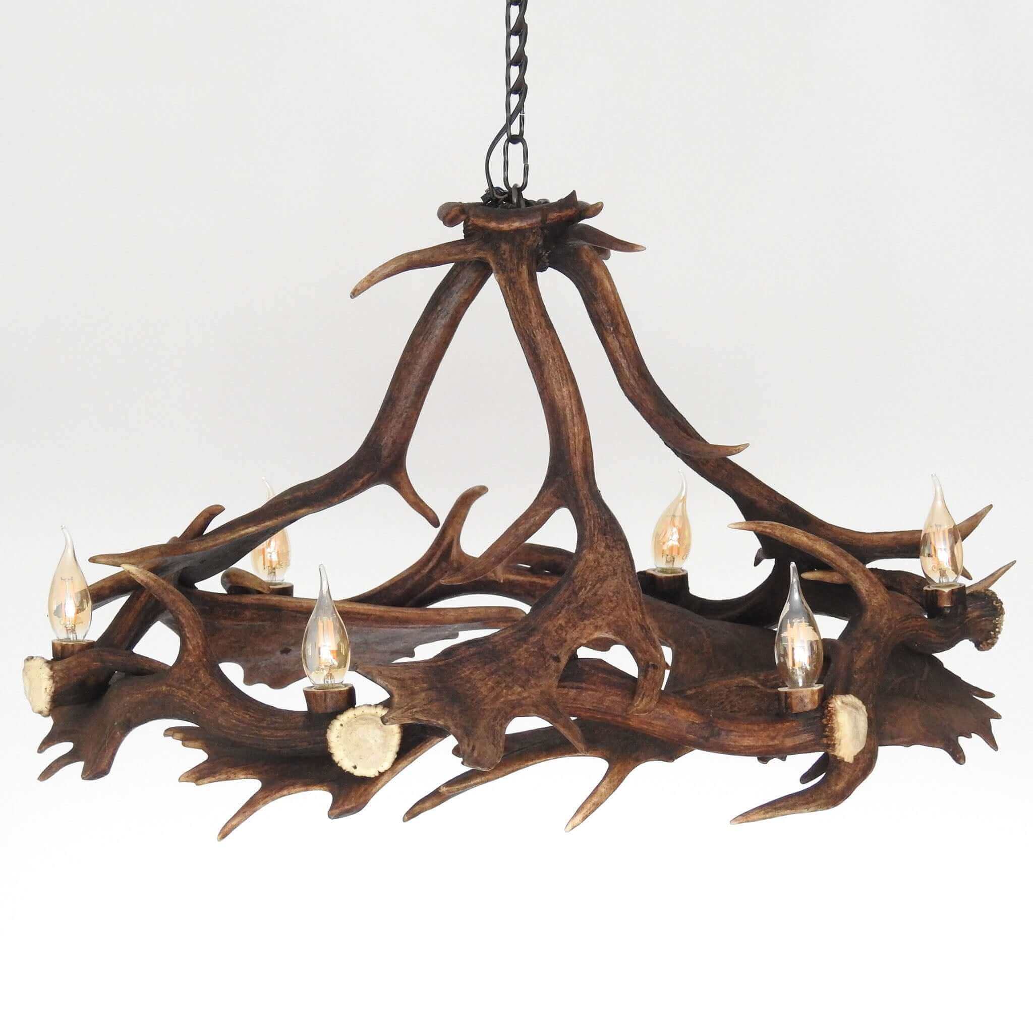 Deer antler chandelier for 6 bulbs.