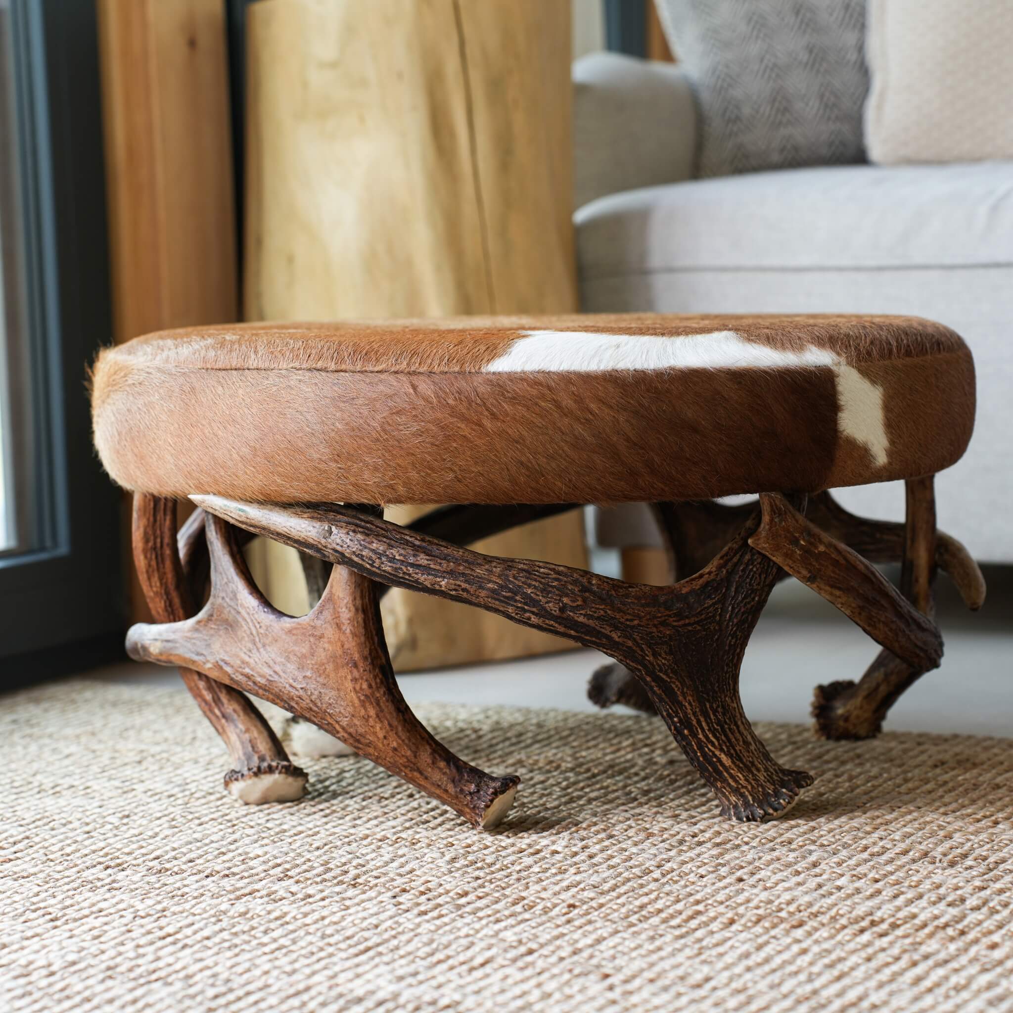 Antler Cowhide Pouf Ottoman