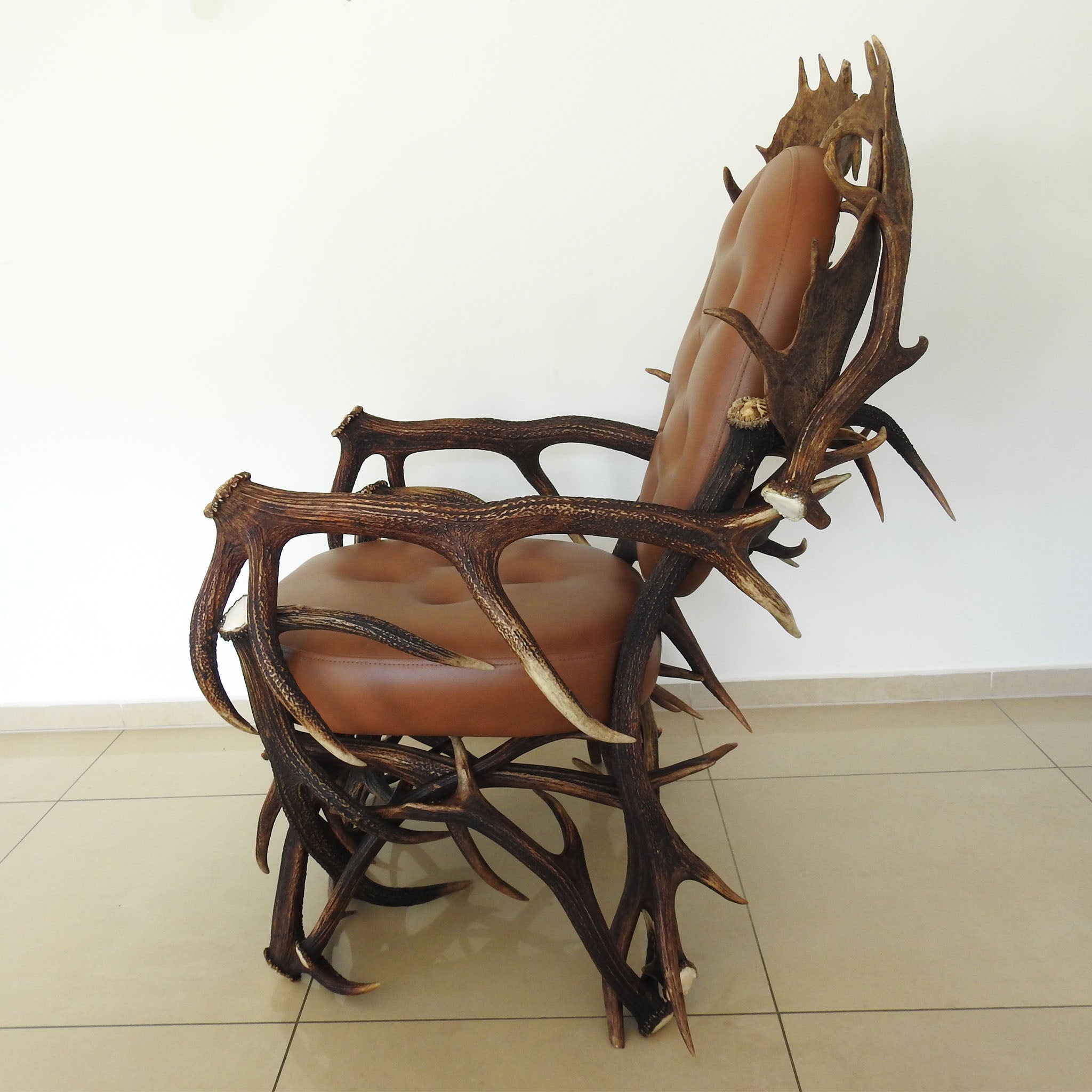 Real antler chair view from side
