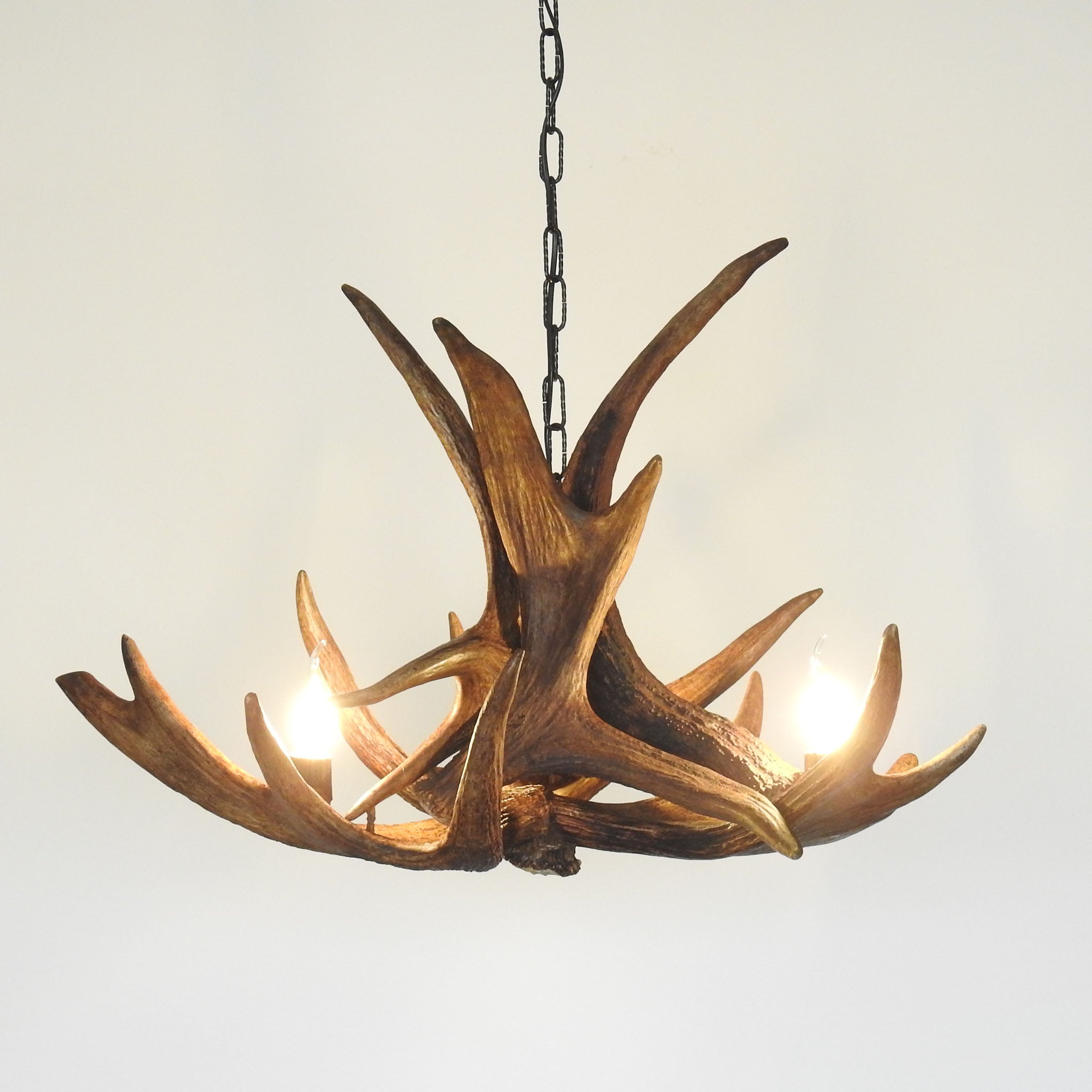 Real antler chandelier made of moose sheds for rustic cabin.