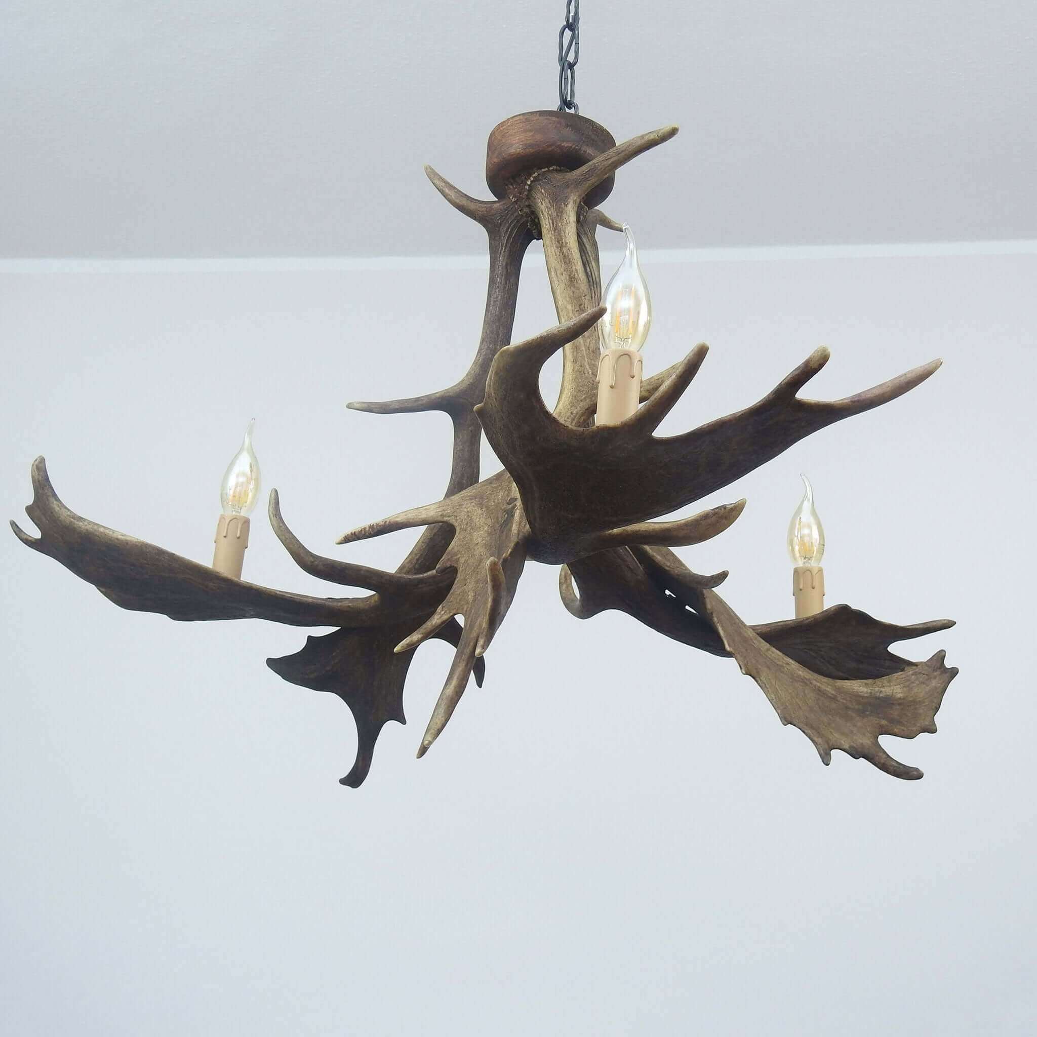 Antler chandelier with candles.