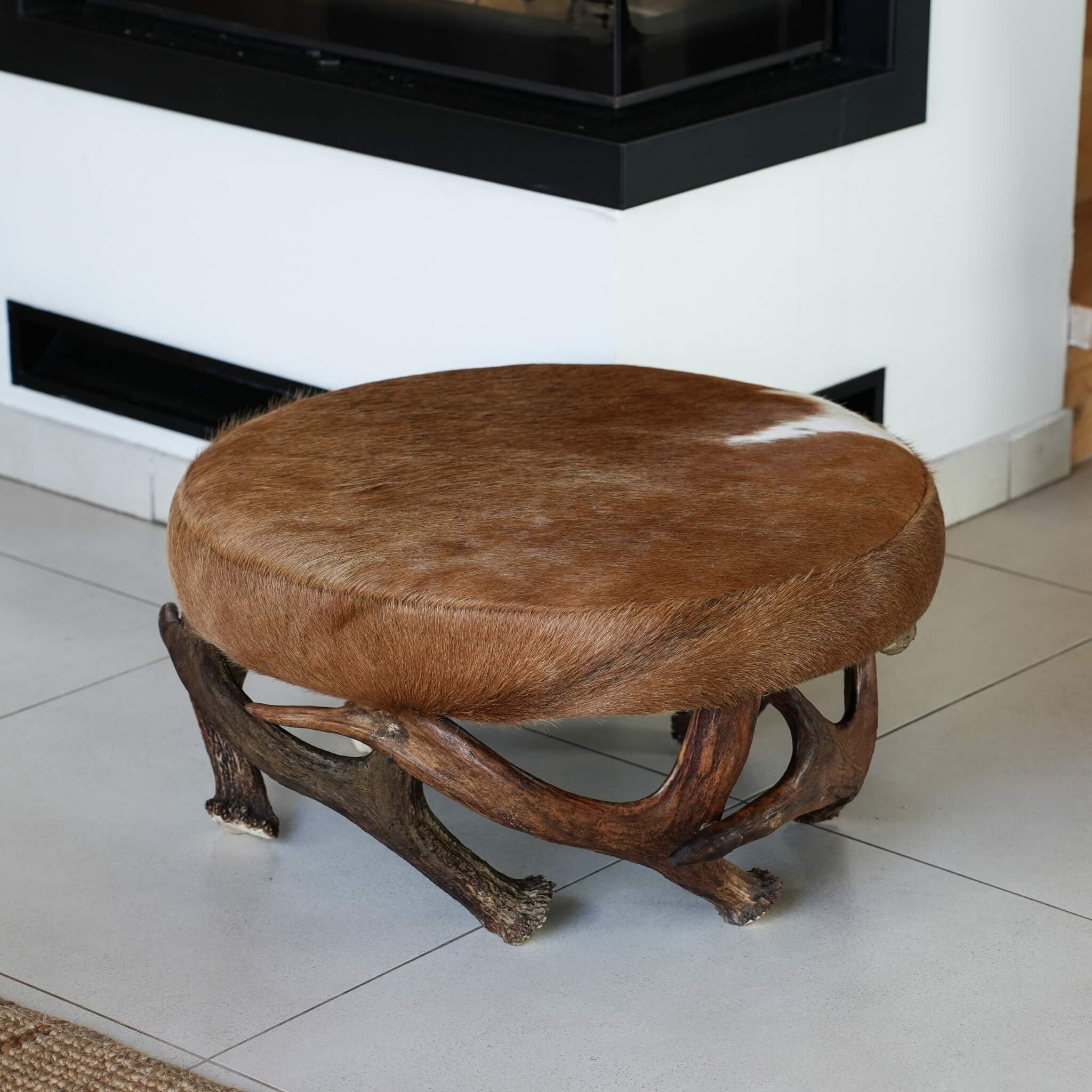 Antler Cowhide Pouf Ottoman