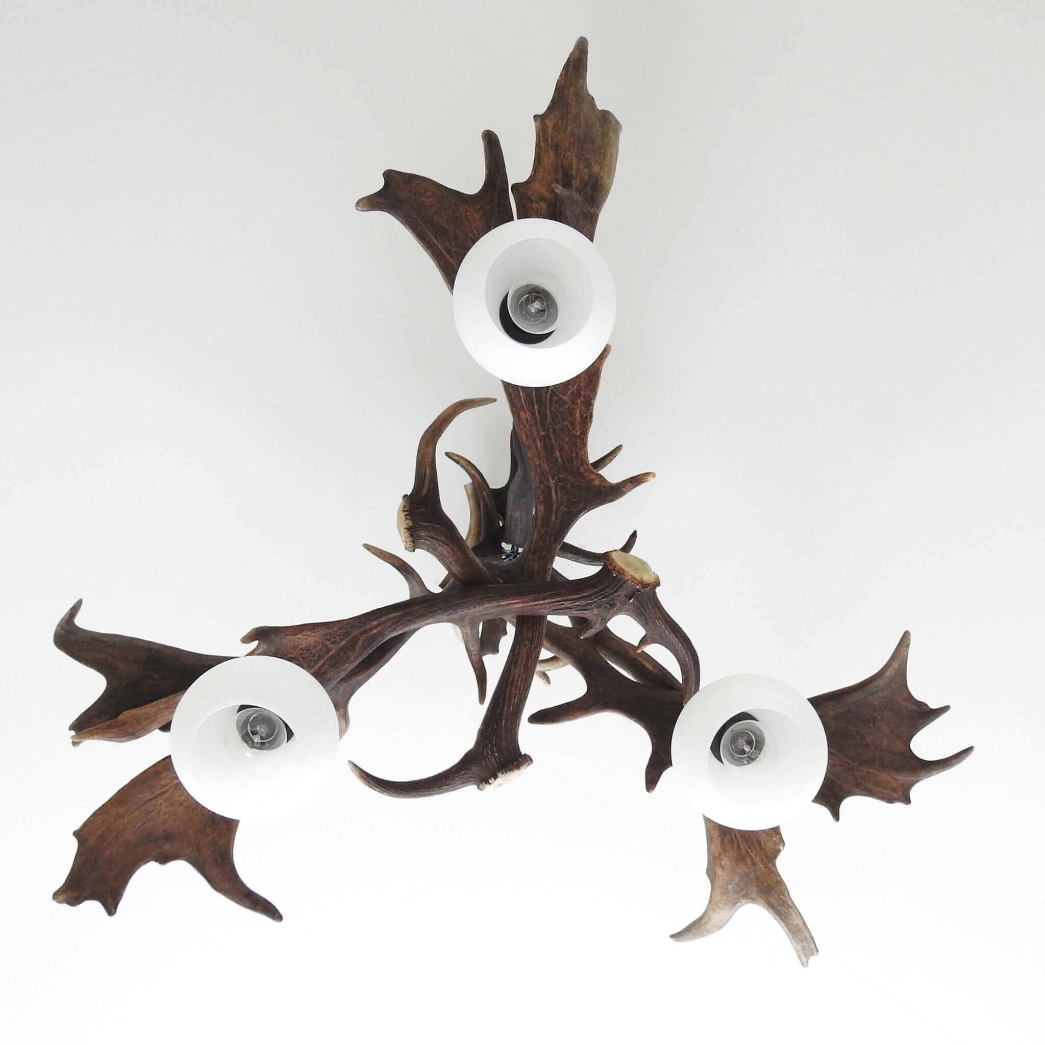 Antler chandelier with shades, view from the bottom.