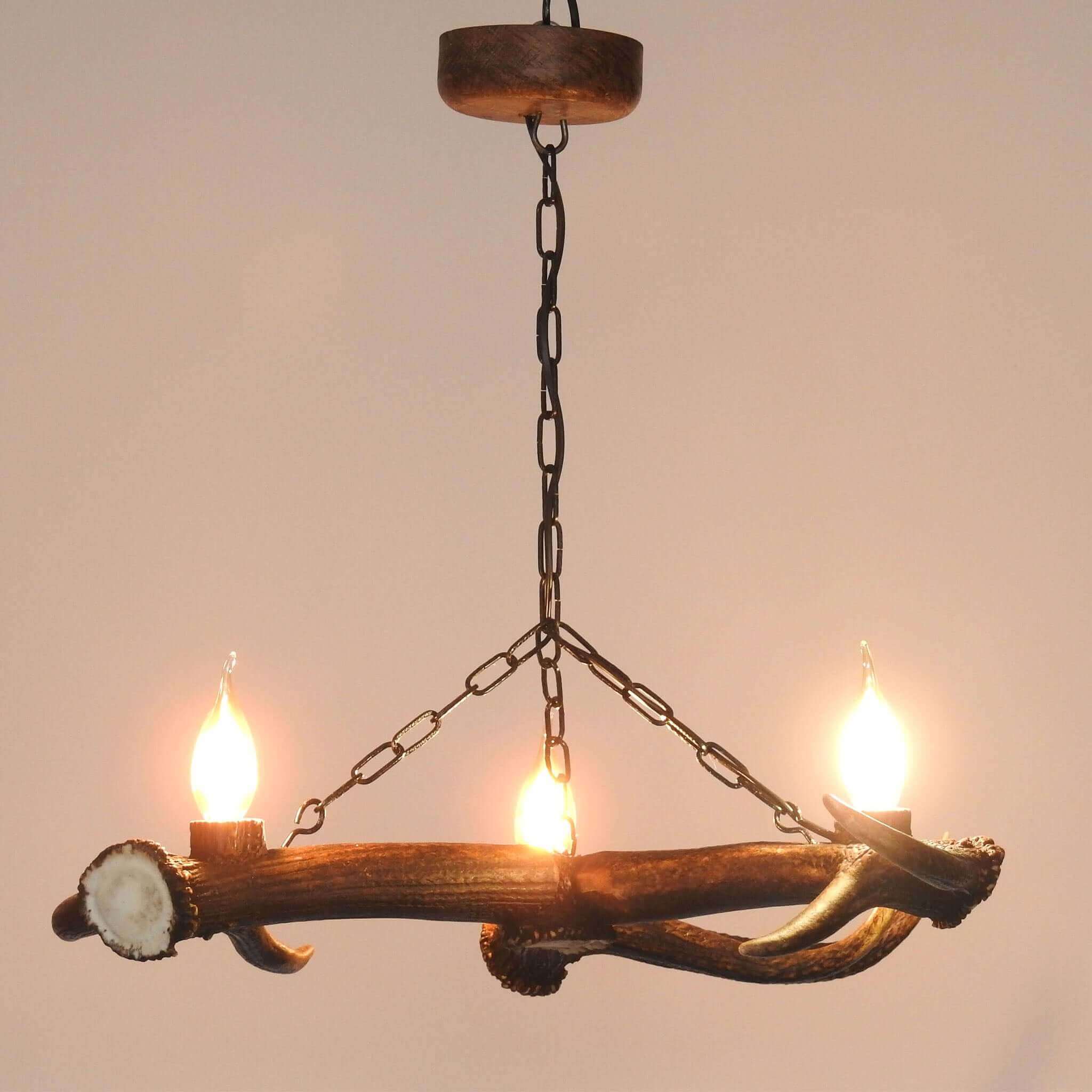 Real Small Antler Chandelier for 3 Lights on Chain
